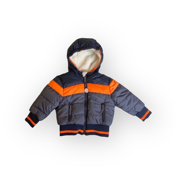 new Rothschild 𖠌 Striped Puffer Hoodie Jacket Parka 𖠌 Faux Sherpa 𖠌 Chambray - Picture 3 of 16